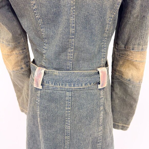 VINTAGE 90S ACID WASH SEQUIN DENIM TRENCH COAT JONINO - Picture 13 of 13
